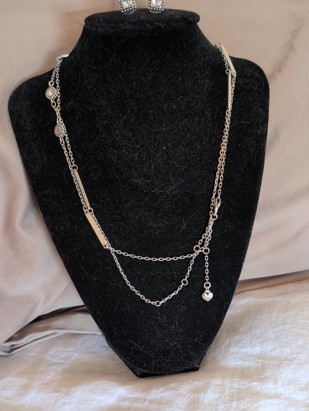 Brighton Silver Layered Chain Necklace with Circle Stations